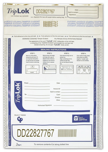 Deposit Bag 9'' X 12'' TripLok, white | BAG-11