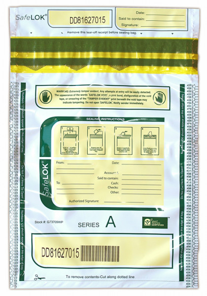 Deposit Bag 9'' X 12'' SafeLok, white w/pocket | BAG-30