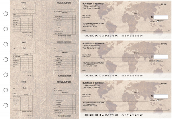 World Map Multi-Purpose Salary Voucher Business Checks | BU3-7CDS26-MPS