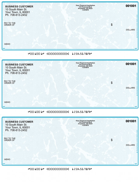 Teal Marble 3 Per Page Laser Checks | L3C-AM