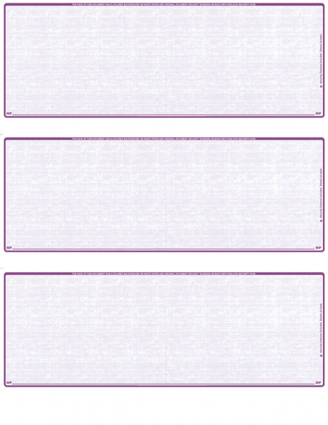 Violet Safety Blank 3 Per Page Laser Checks | L3C-BLA-VS