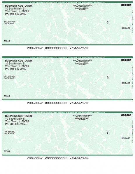 Green Marble 3 Per Page Laser Checks | L3C-GM