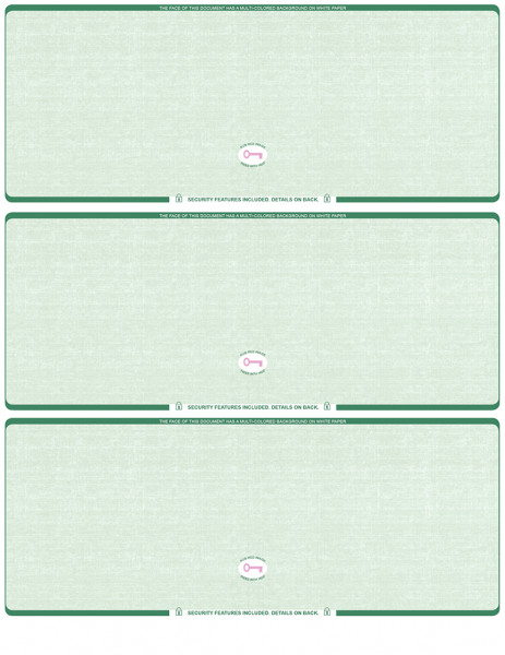 Green Safety Blank High Security 3 Per Page Laser Checks | L3CHS-BLA-GS
