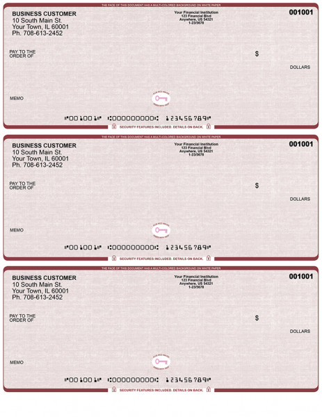 Burgundy Safety High Security 3 Per Page Laser Checks | L3CHS-US