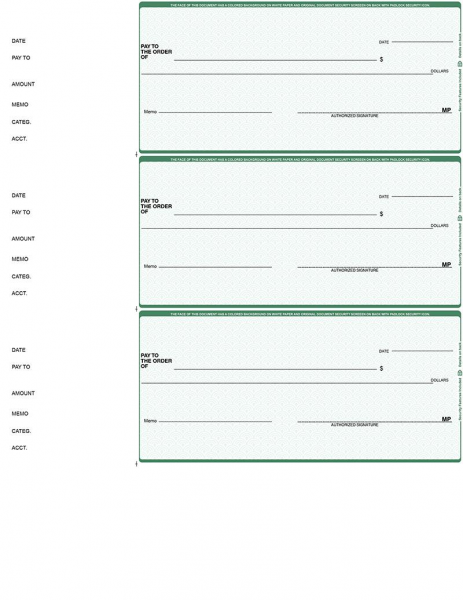 Green Safety 3 Per Page Wallet Checks | L3P-GS