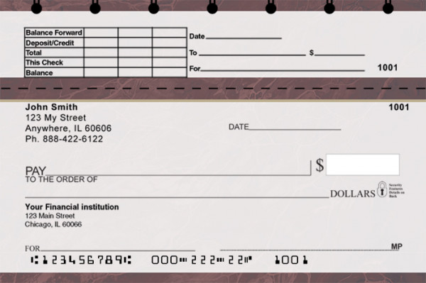 Burgundy Marble Top Stub Checks | TSVAL-022